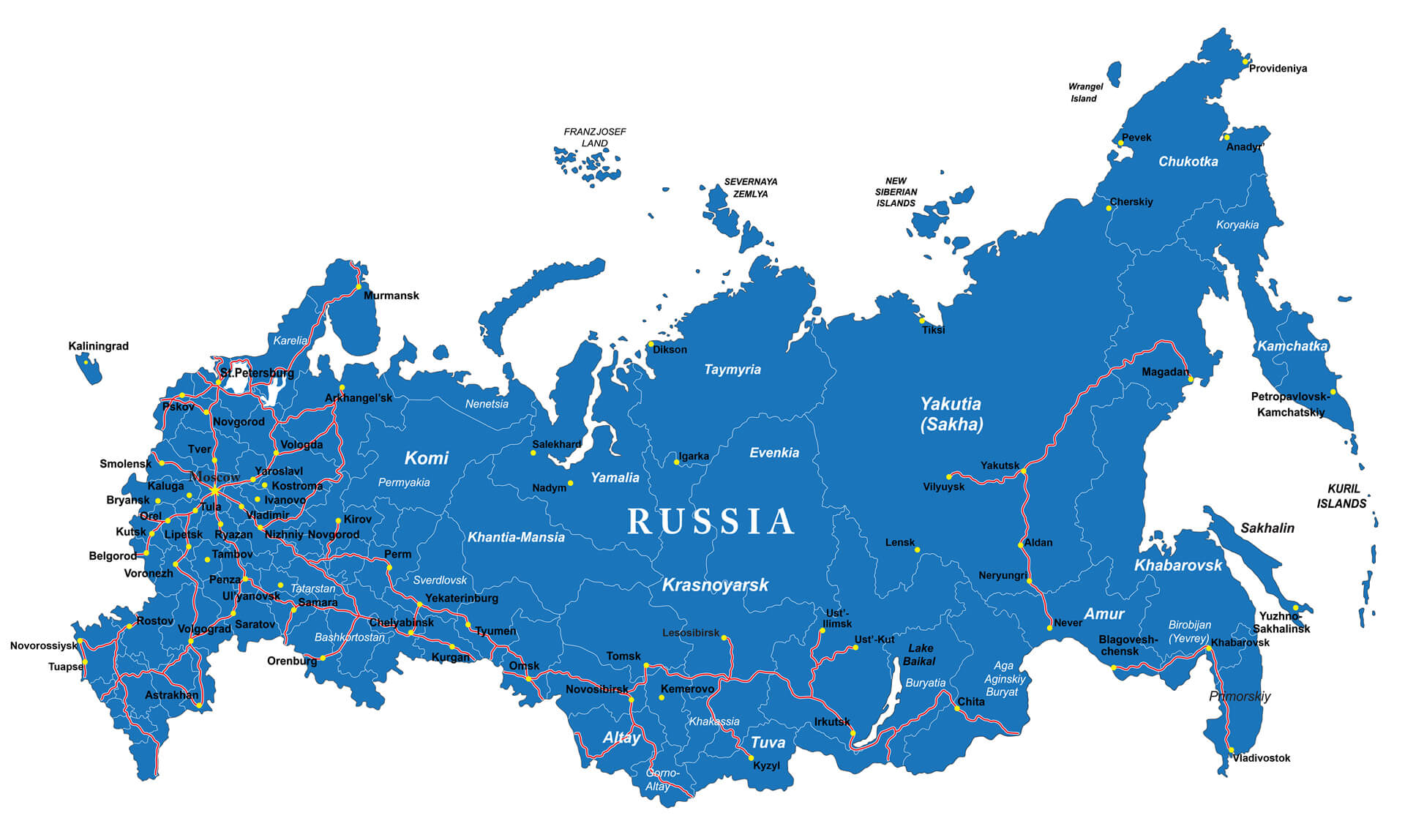 Carte routiere de la Russie